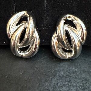 Vintage Christian Dior Link Clip On Earrings Silver Tone Gorgeous